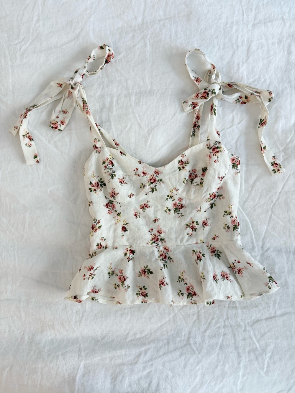 Reformation Floral Linen Tie Strap Bustier Peplum Top Size 0